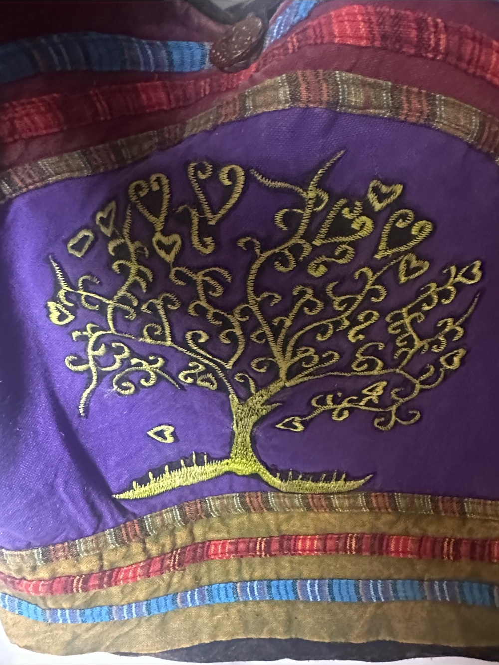 Embroidered Tree Boho Crossbody Bag - Purple & Burgundy - Picture 6 of 10